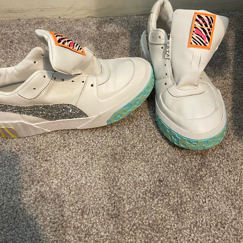 Puma X Sophia Webster Women's Cali Fur Trainers - Puma White/Metallic Silver